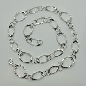 2-in-1 Belt or Necklace—Silver Tone Oval Link Chain with Adjustable Length